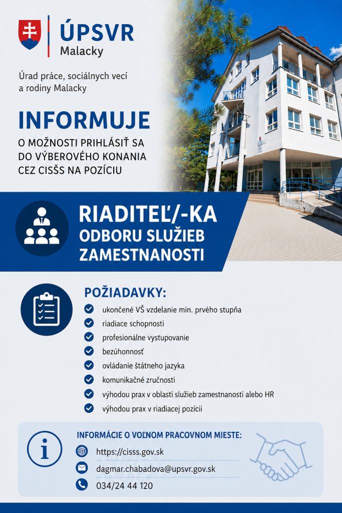 Pracovná ponuka ÚPSVR Malacky - plagát