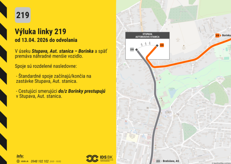Výluka linky 219 od 13.4. do odvolania