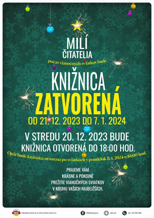 Knižnica cez Vianoce zatvorená
