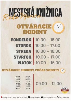 otvcáracie hodiny knižnice