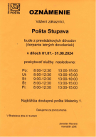 ZMENA  OTVÁRACÍCH  HODÍN  - POŠTA  STUPAVA 1