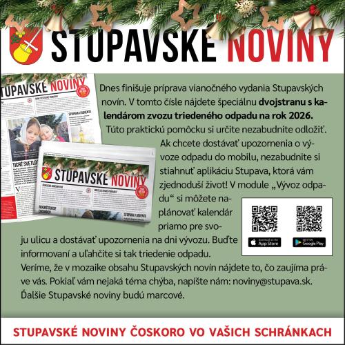 Stupavské noviny avízo, prepis v texte správy. 