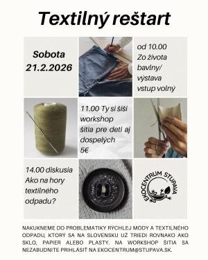 Plagát: Textilný reštart v ekocentre, info v texte správy. 