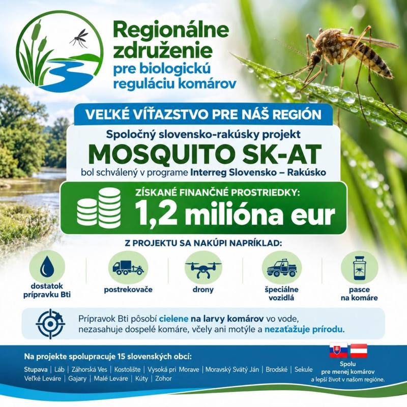 Regionálne združenie pre biologickú reguláciu komárov získalo financie na cezhraničný projekt regionálnej spolupráce 1,2 milióna eur.