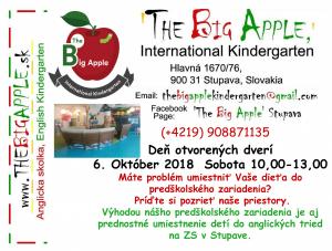 DEŇ OTVORENÝCH DVERÍ V PREDŠKOLSKOM ZARIADENÍ THE BIG APPLE 