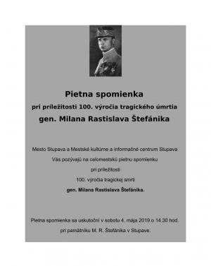 PIETNA SPOMIENKA - 100. VÝROČIE ÚMRTIA M. R. ŠTEFÁNIKA