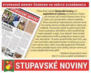 STUPAVSKÉ NOVINY ČOSKORO VO VAŠICH SCHRÁNKACH