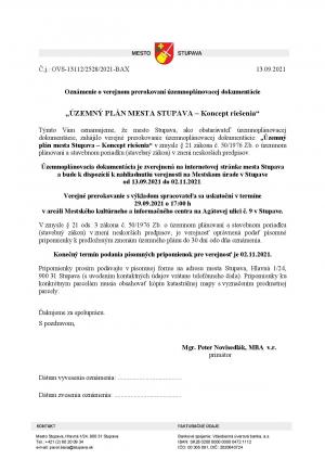PRIPOMÍNAME VEREJNÉ PREROKOVANIE ÚZEMNOPLÁNOVACEJ DOKUMENTÁCIE