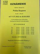 POŠTA  STUPAVA - PREVÁDZKOVÉ  HODINY  POČAS  LETA 1