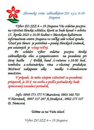 Výročná členská schôdza záhradkárov.